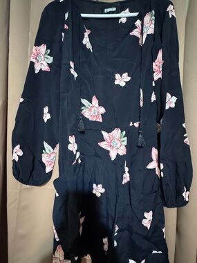 Reformation Black Dress with Pink Floral Accents